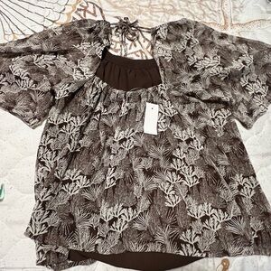 LOFT Brown and Cream Patterned Blouse